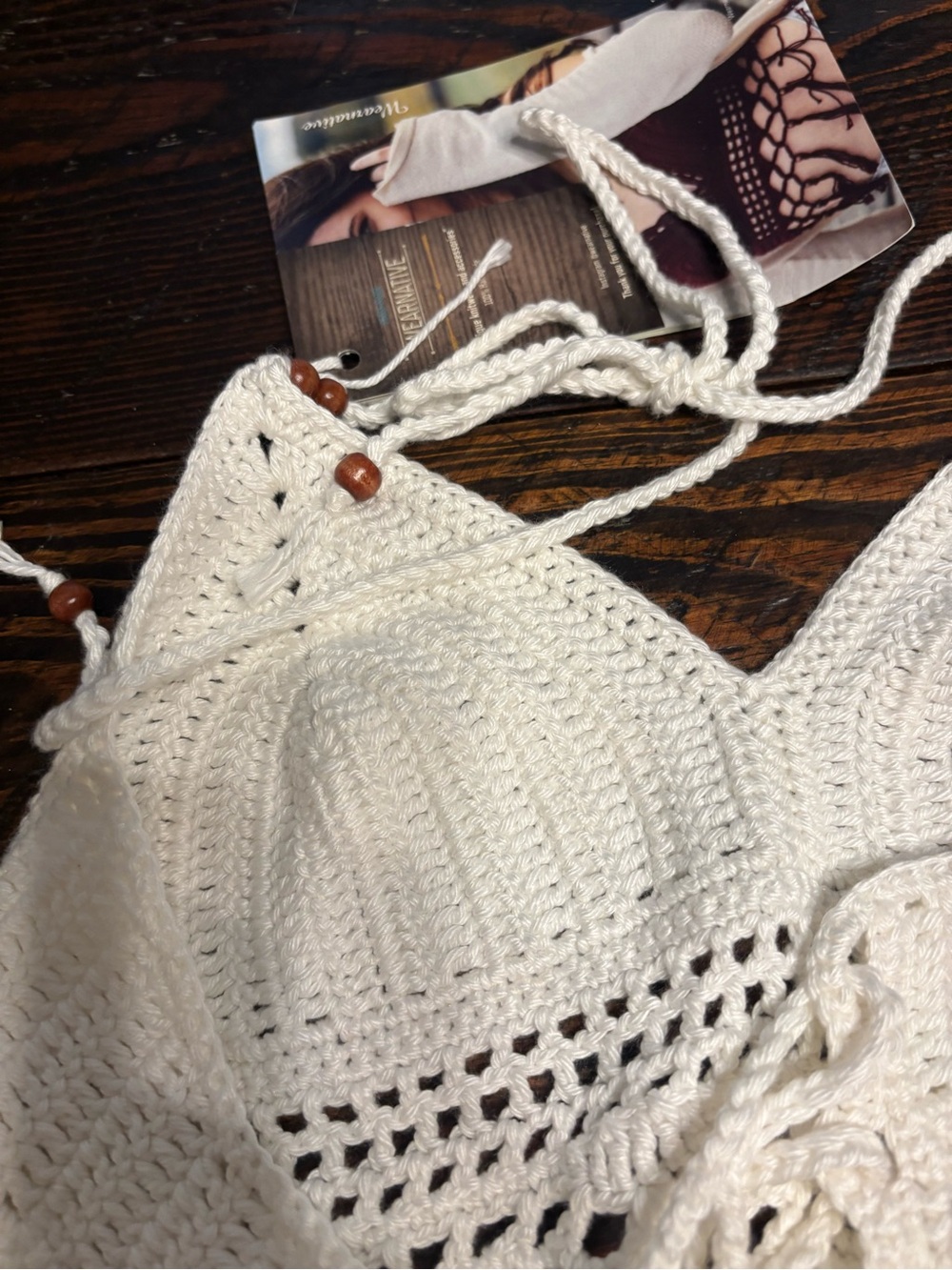 Crochet Fringe Halter Camisole Top - White - Picture 7 of 7